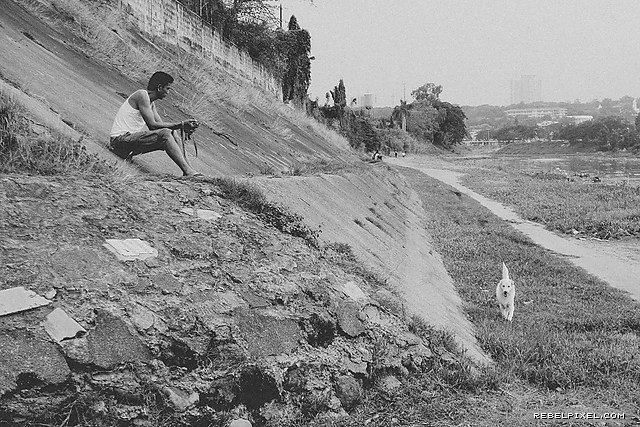 A man and his dog.